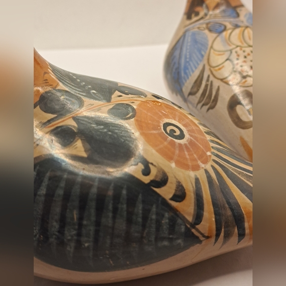 2 Mexican Tonala Pottery Bird Dove Pigeon and or Chick Figurine Hand Painted - Picture 5 of 11